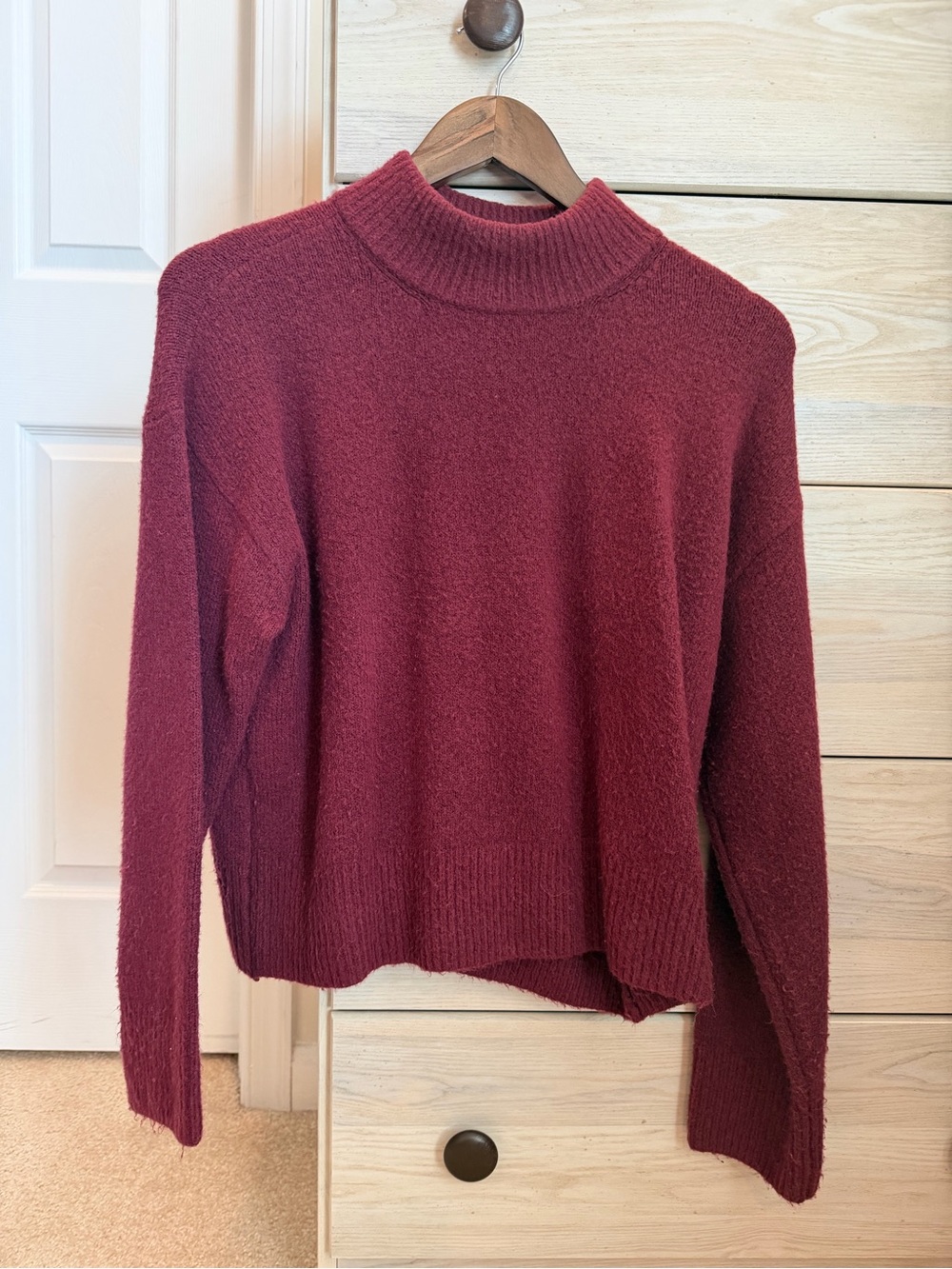 Women's Burgundy Mock Neck Sweater - Classic Cozy Layer